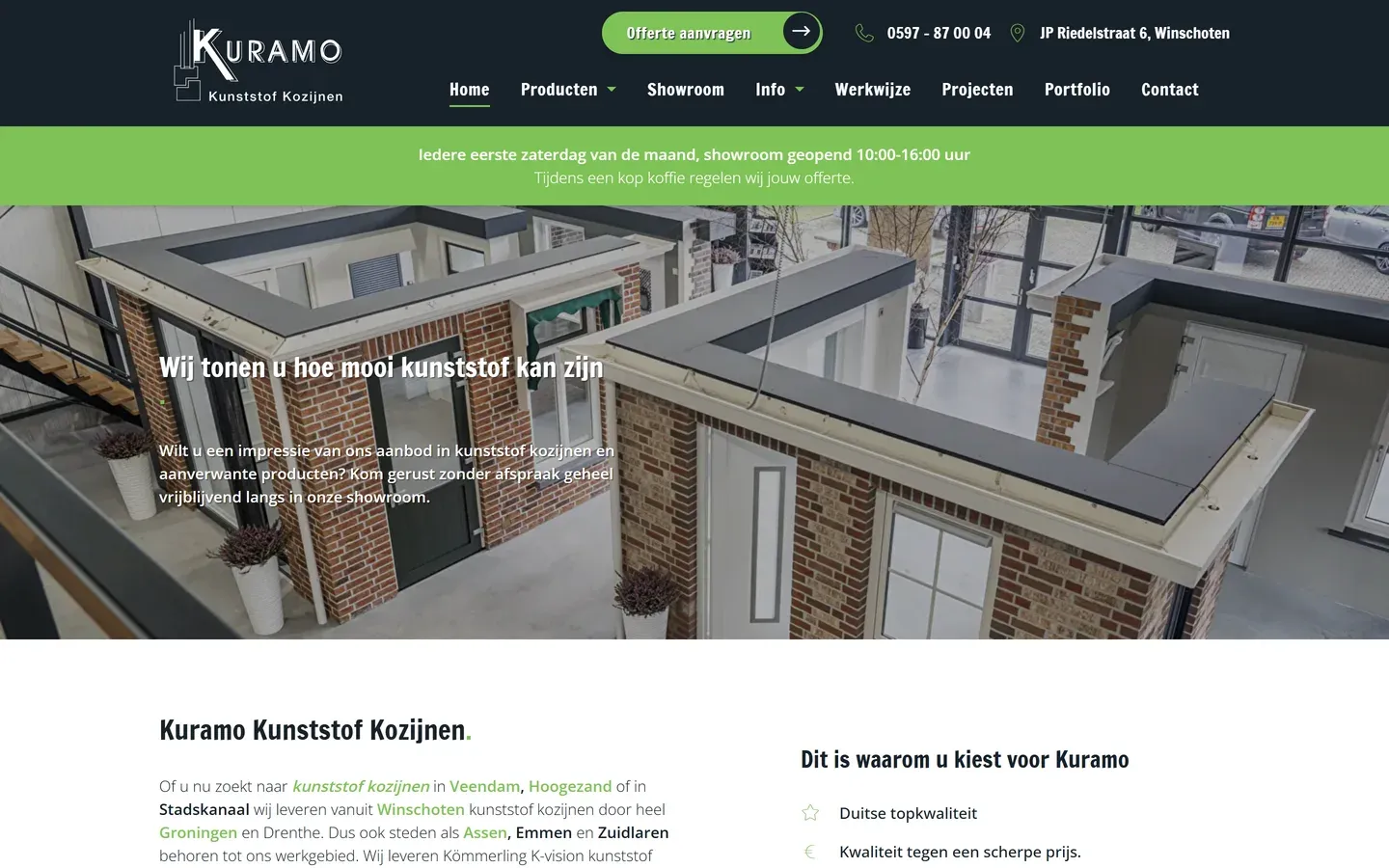 Website van Kuramo Kunststof Kozijnen