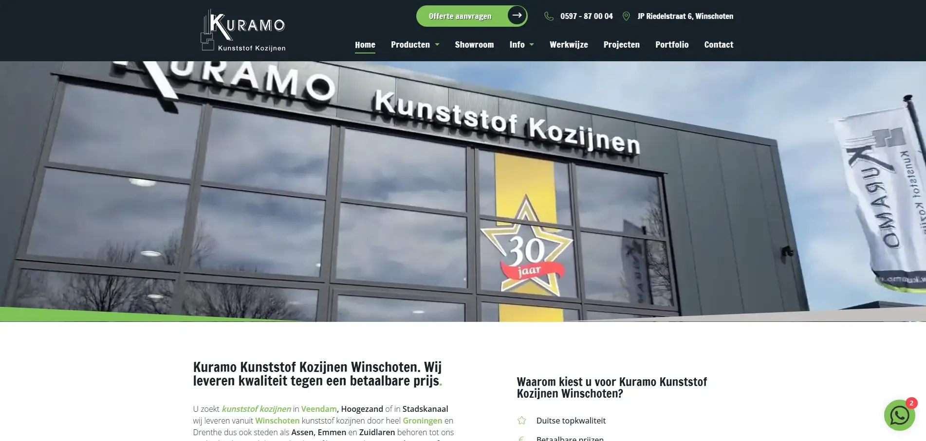 Website van Kuramo Kunststof Kozijnen